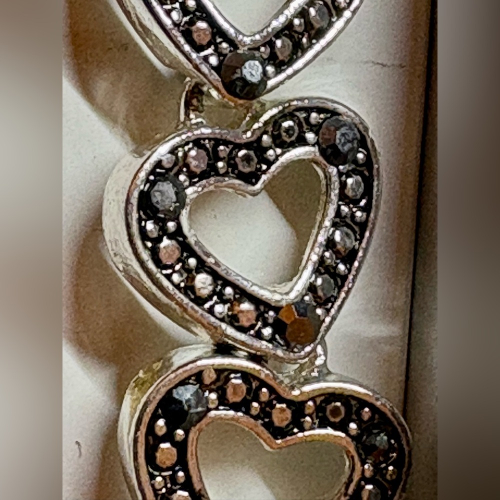 Silver Heart Pendant with Black Crystal Accents Bracelet
